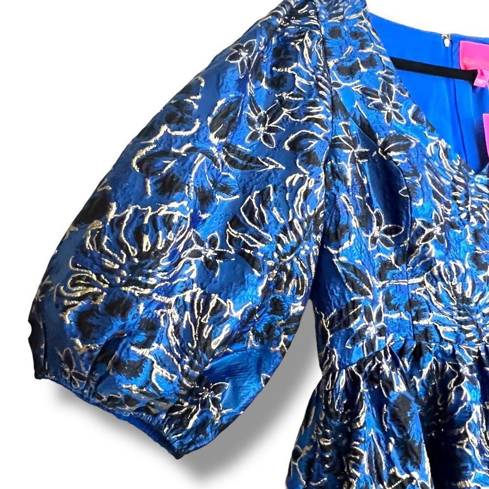 NWT Lilly Pulitzer CALYSSA DRESS Blue Grotto Twilight Floral Brocade Party Sz 16 - Picture 5 of 9